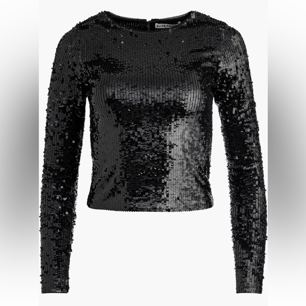 Alice + Olivia Black Sequin Long Sleeve Top Size M Party Statement